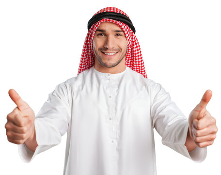 Happy young arabian man giving thumbs up