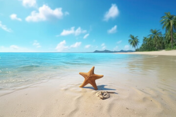 Fototapeta na wymiar Starfish on the beach. Summer vacation, resort. AI generative.