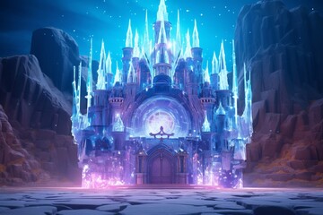 Fototapeta premium Huge crystal castle, fairy atmosphere. Beautiful illustration picture. Generative AI