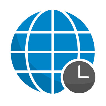 Earth and clock time zone icon. Time difference. Vector.