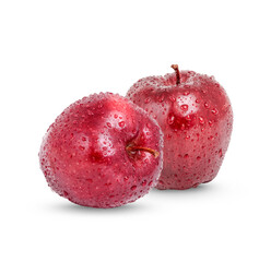 Red apple with drops isolated on white background