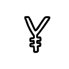 Obraz premium Scribble currency money finance sign icon Yen Yuan Jena JPY. Vector illustration in hand made cartoon doodle style isolated on white background. For card, decorating, typography.