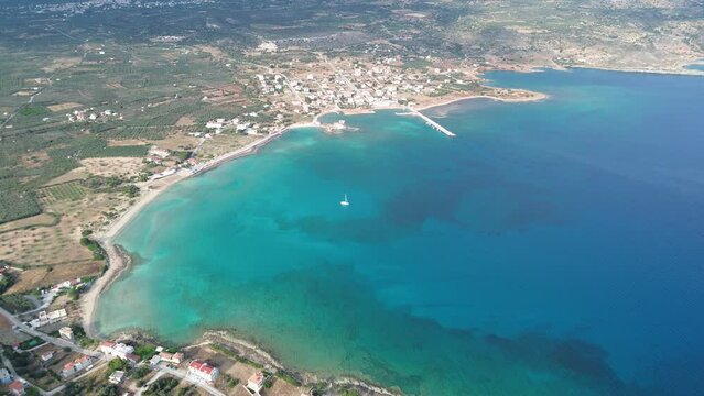 Aerial view over Plytra area in Laconia, Peloponnese, Greece