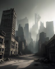 apocalypse city skyline at night