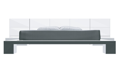 Polygonal drawing of double bed. Modern comfortable luxury furnitures for bedroom. Poly of a sleeping bed with pillows isolated on a white background. Vector illustration..