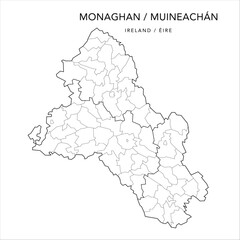 Vector Map of County Monaghan (Countae Mhuineacháin) with the Administrative Borders of County, Districts, Local Electoral Areas and Electoral Divisions from 2018 to 2023 - Republic of Ireland