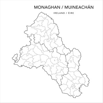 Vector Map of County Monaghan (Countae Mhuineach&aacute;in) with the Administrative Borders of County, Districts, Local Electoral Areas and Electoral Divisions from 2018 to 2023 - Republic of Ireland