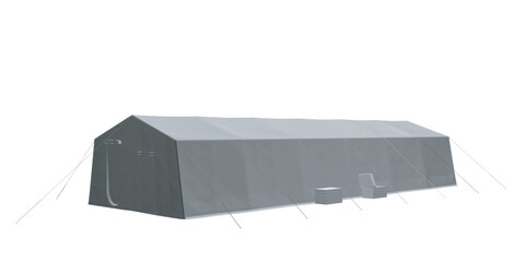 Polygonal gray tent. Vector illustration isolated on white background. Tent for hiking and traveling, military. Polygonal tent for wild life in nature, military.. © German Ovchinnikov