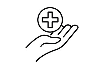 Health care icon. Hand and medical cross vector. Line icon style design. Simple vector design editable