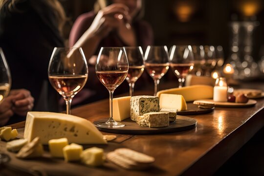 Generative AI. Sophisticated Wine and Cheese Pairing Class with Adults