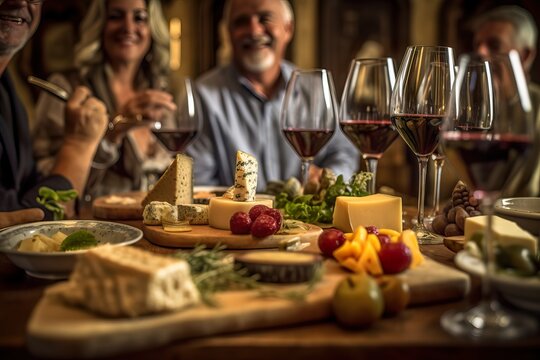 Generative AI. Sophisticated Wine and Cheese Pairing Class with Adults