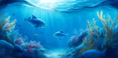 Fototapeta na wymiar illustration_of_Scene_the_ocean_underwater