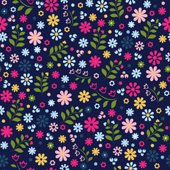 Fototapeta na wymiar Beautiful floral pattern in small abstract flowers. Small colorful flowers. Floral seamless background. Stock pattern
