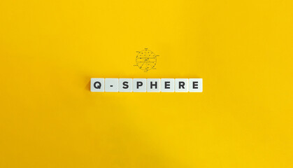 Q-sphere Word, Banner, and Concept Image. Letter Tiles on Yellow Background. Minimal Aesthetic.