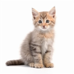 kitten close-up portrait. little kitten isolated on white background. AI generated content