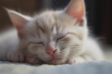 kitten close-up portrait. little kitten sleeping. AI generated content