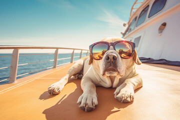 Fototapeta na wymiar Illustration of happy dog on cruise ship