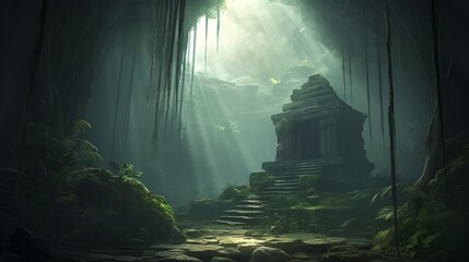 Ancient ruined temple in the jungle, Generative AI	
