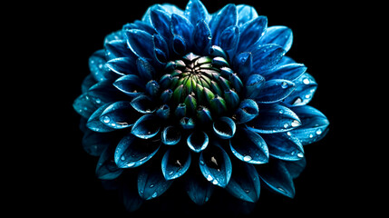 Blue chrysanthemum flower on a black background, generative A. Generative AI