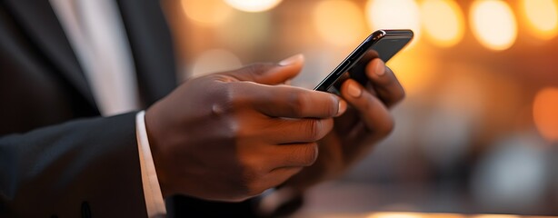 A close-up of a person's hands holding a smartphone and using mobile banking Generative AI