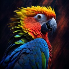 Beautiful bright multi-colored parrot on a dark background
