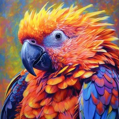 Beautiful colorful parrot with bright feathers close-up on a colored background