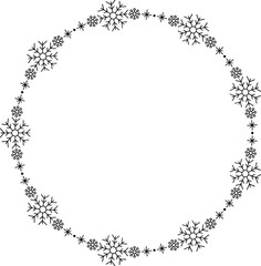 Snowflake circle frame. Winter snowflake round border.