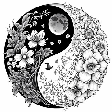 Coloring yin yang symbol with flowers