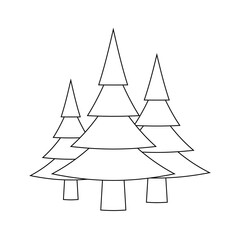 The icon of three Christmas trees of different sizes in a clearing in the forest on a white background.