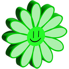 3D Green groovy flower with smile