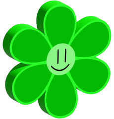 3D Green groovy flower with smile