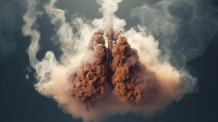 The concept of air pollution and lung disease, the effects of polluted air and smoking on the lungs causing cancer and multiple diseases, respiratory system collapse, Generative AI