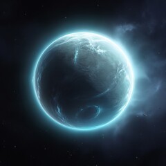 Obraz na płótnie Canvas Cold colors. Realistic planet in the space. Beautiful illustration picture. Generative AI