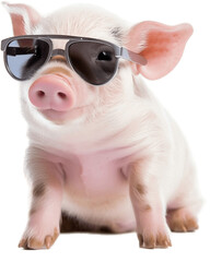 Cute tiny pig wearing sunglasses, no background/transparent background