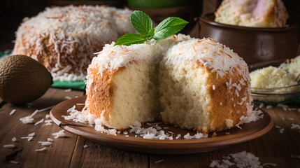 Tropical Delight: Indulging in the Moistness of Brazilian Coconut Cake. Ai Generative.

