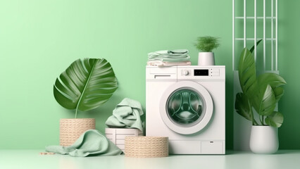 Eco - friendly laundry concept, eco-friendly washing. Generative AI. - obrazy, fototapety, plakaty