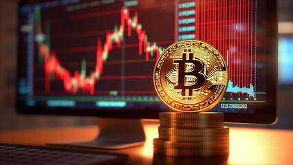 Bitcoin digital stock market graph bar. Bitcoin Stock down. Generative AI.