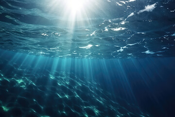 Fototapeta na wymiar A beam of sunlight shining underwater.