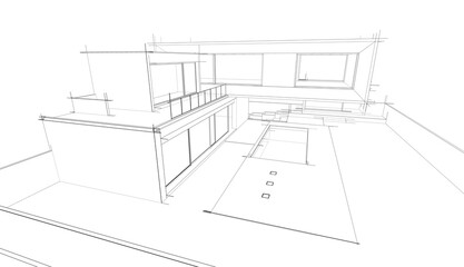 Architectural drawing of a house 3d rendering