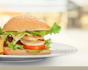 Fresh and healthy tasty sandwich on desk