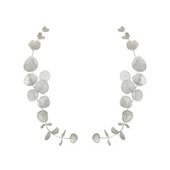 Grey and green watercolor eucalyptus frame. Spring and winter botanical illustration for wedding, greeting card, wreath. Botanical foliage isolated on white background