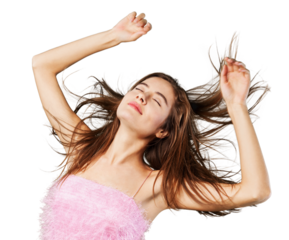 Young woman dancing at a night disco club.