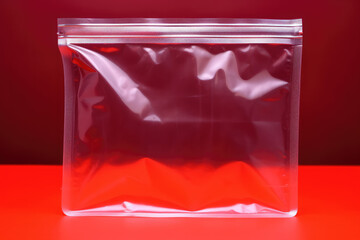 Plastic bags on a red background.