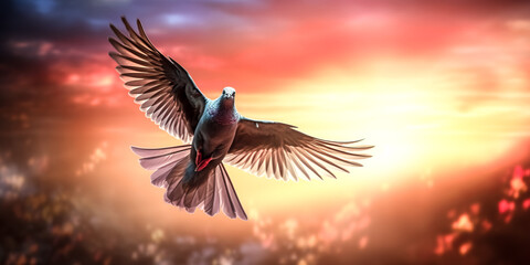 Obraz na płótnie Canvas A Free bird soars through the sky at sunset, with the beauty of nature in its path. - generative ai
