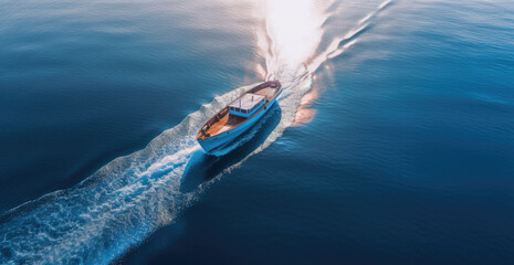 Obraz na płótnie Canvas Boat sailing above blue sea crossing the waters. Generative Ai.
