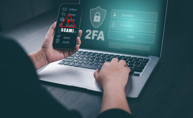 Cyber security and 2FA Security password login online concept  Hands typing and entering username and password of social media, log in with smartphone to an online bank account, data protection hacker