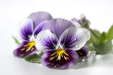 Lavender Pansies On White Background. Generative AI