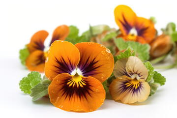 Apricot Pansies On White Background. Generative AI