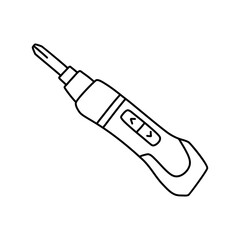 Cordless Electric Screwdriver doodle icon black and white vector illustration. Editable outline stroke.