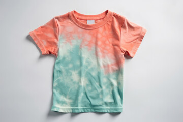 Coral And Mint Tiedye Tshirt For Girl On White Background. Generative AI